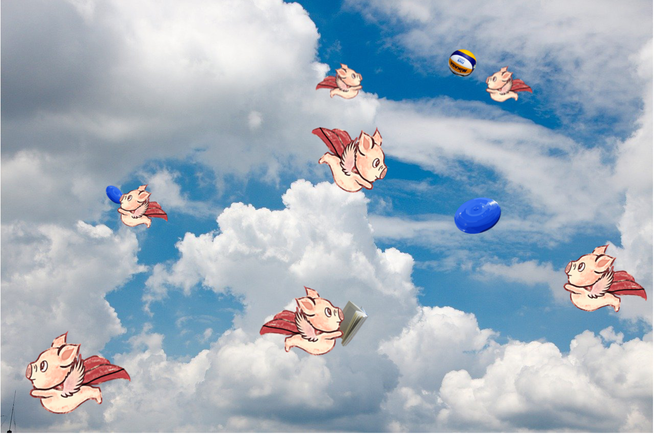 This is a photoshop that shows flying pigs.