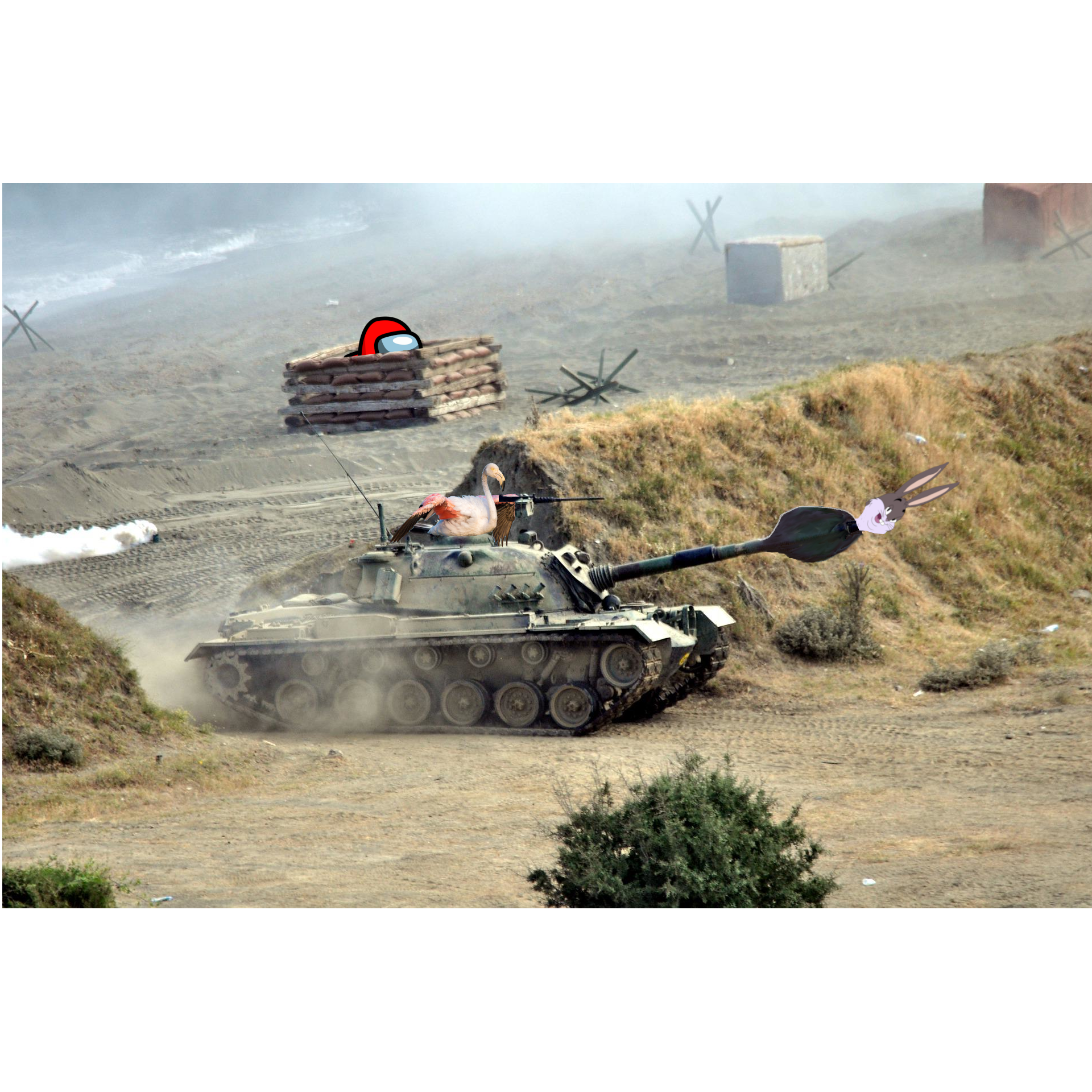 Big Chungus shooting out of a tank