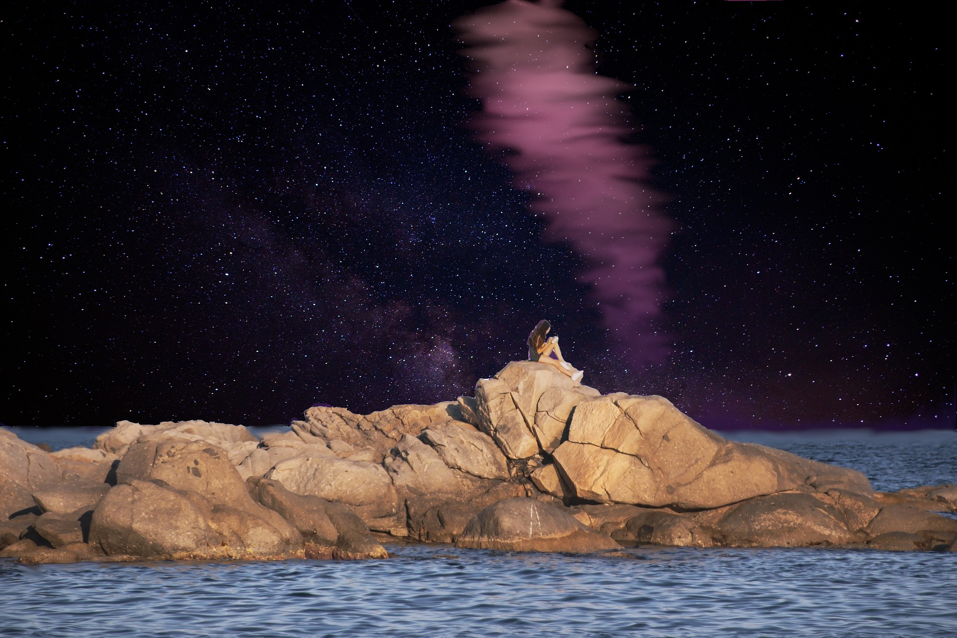 This is a picture of a crazy girl looking at the stars.