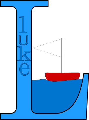 A logo with the ocean and a boat